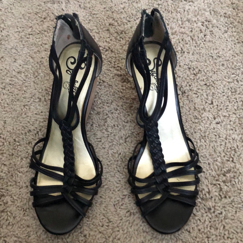 Seychelles black leather wedges